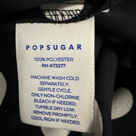Popsugar Black White Polka Dot V Neck Tie Front Long Sleeve Blouse Size Large - Picture 8 of 10